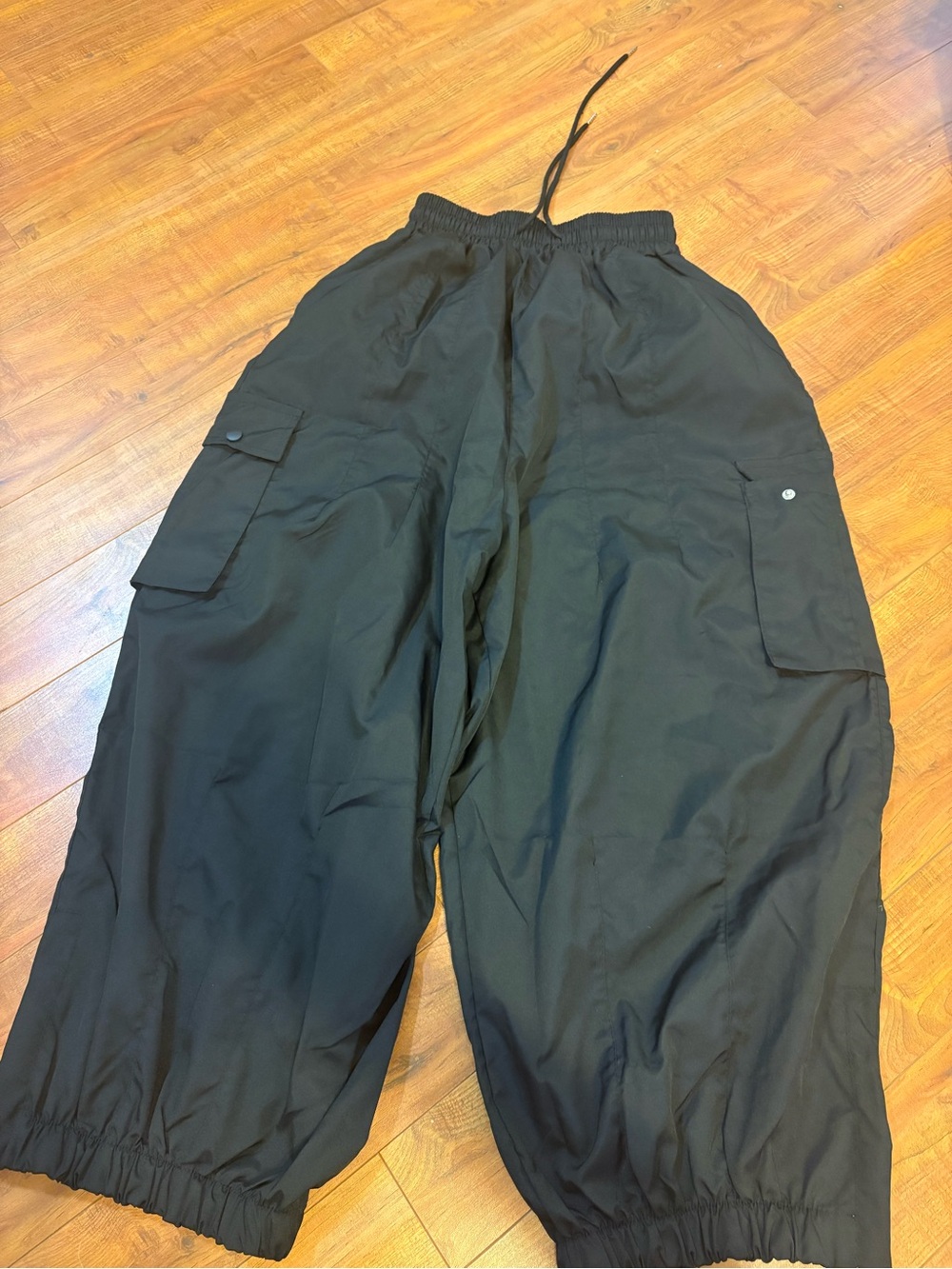 Men's Black Cargo Jogger Pants - Elastic Waist & Ankles